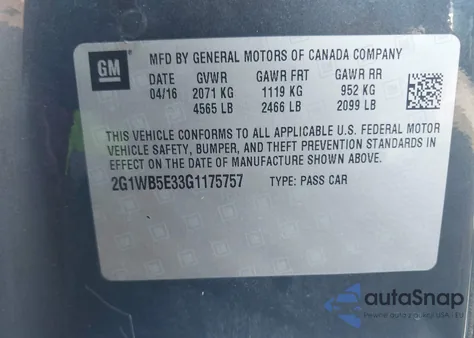 2016 Chevrolet Impala Limited Lt from USA, damaged, VIN 2G1WB5E33G1175757